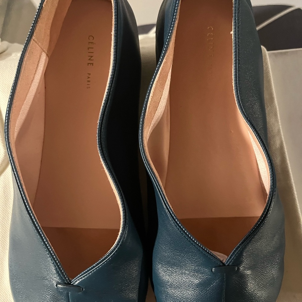 Celine Babouche Petrol pointed toe flats size 38.5 - Picture 3 of 9